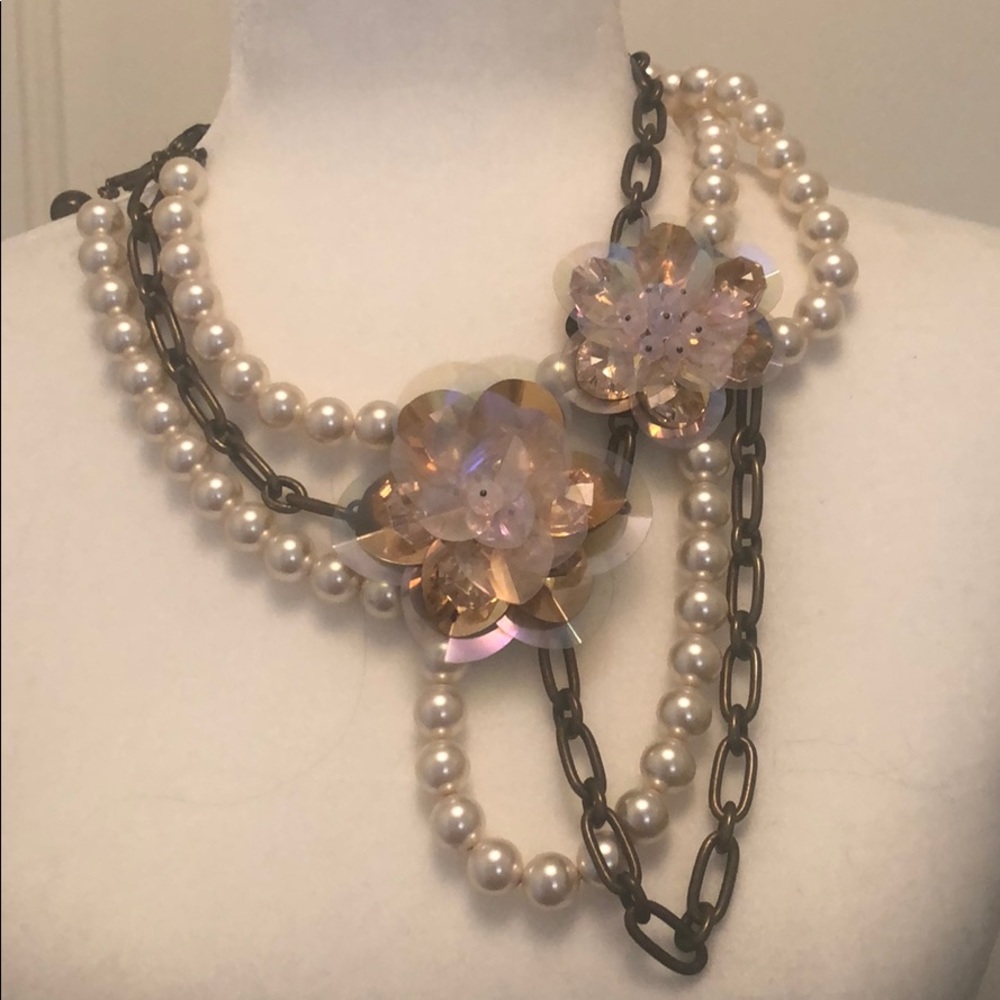 Lanvin New pearl, flower, brass necklace